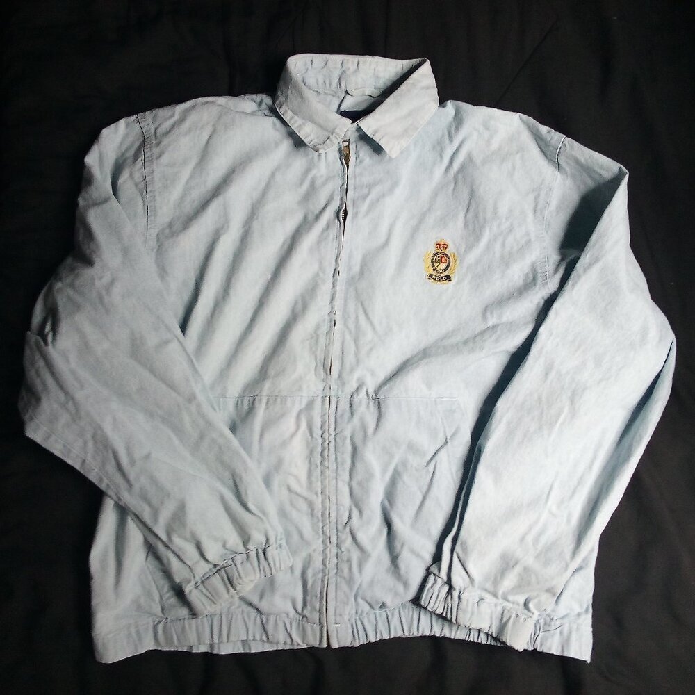 Vintage Polo Ralph Lauren Crest Logo Denim Bomber Jacket Parka - Picture 2 of 4